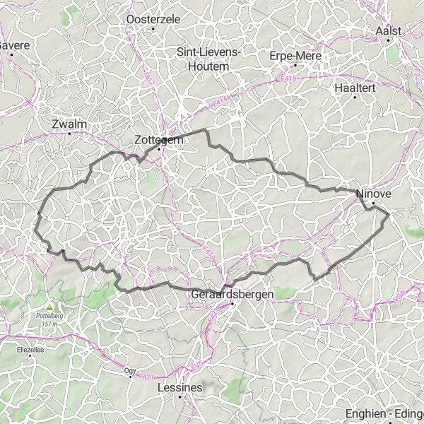 Miniatuurkaart van de fietsinspiratie "Pittoresk Zottegem en Meerbeke" in Prov. Oost-Vlaanderen, Belgium. Gemaakt door de Tarmacs.app fietsrouteplanner