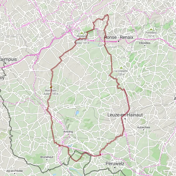 Map miniature of "Ellignies-lez-Frasnes to Kwaremont Gravel Adventure" cycling inspiration in Prov. Oost-Vlaanderen, Belgium. Generated by Tarmacs.app cycling route planner