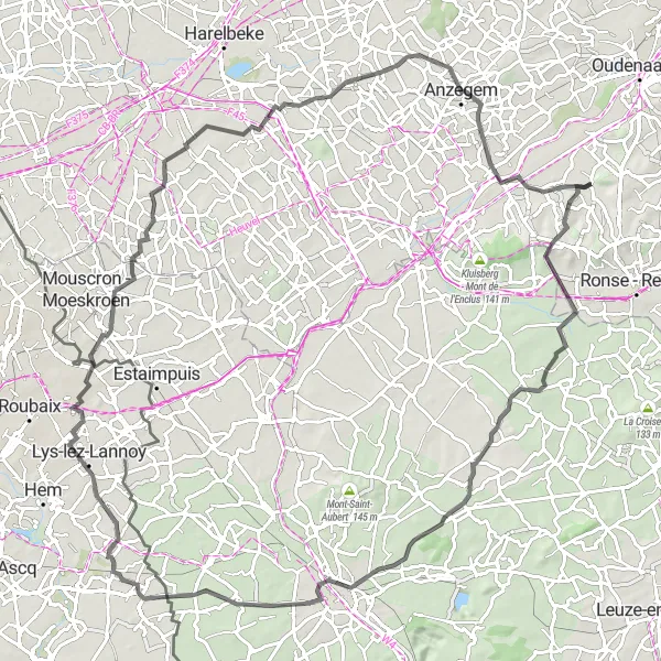 Map miniature of "Discovering the Flemish Ardennes" cycling inspiration in Prov. Oost-Vlaanderen, Belgium. Generated by Tarmacs.app cycling route planner