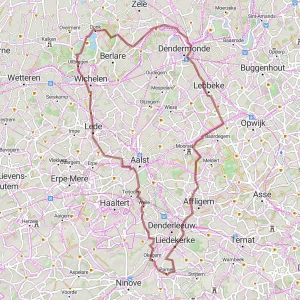 Map miniature of "Idyllic Gravel Journey" cycling inspiration in Prov. Oost-Vlaanderen, Belgium. Generated by Tarmacs.app cycling route planner
