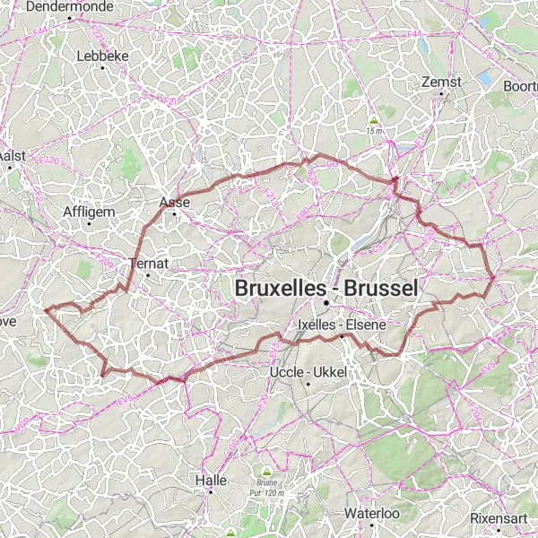 Miniature de la carte de l'inspiration cycliste "Tour des Châteaux et Forêts" dans la Prov. Oost-Vlaanderen, Belgium. Générée par le planificateur d'itinéraire cycliste Tarmacs.app