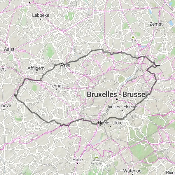 Map miniature of "Grimbergen Discoveries" cycling inspiration in Prov. Oost-Vlaanderen, Belgium. Generated by Tarmacs.app cycling route planner