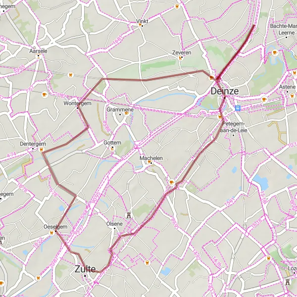 Map miniature of "The Gravel Adventure" cycling inspiration in Prov. Oost-Vlaanderen, Belgium. Generated by Tarmacs.app cycling route planner