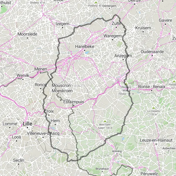 Map miniature of "The Panoramic Adventure" cycling inspiration in Prov. Oost-Vlaanderen, Belgium. Generated by Tarmacs.app cycling route planner