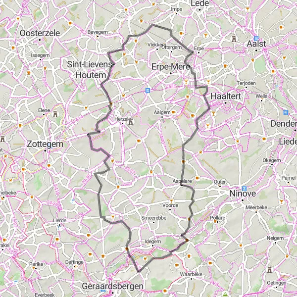 Miniatuurkaart van de fietsinspiratie "Ontdek de Groene Routes van Oost-Vlaanderen" in Prov. Oost-Vlaanderen, Belgium. Gemaakt door de Tarmacs.app fietsrouteplanner