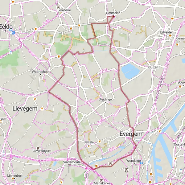 Miniature de la carte de l'inspiration cycliste "Parcours unique autour d'Oosteeklo" dans la Prov. Oost-Vlaanderen, Belgium. Générée par le planificateur d'itinéraire cycliste Tarmacs.app