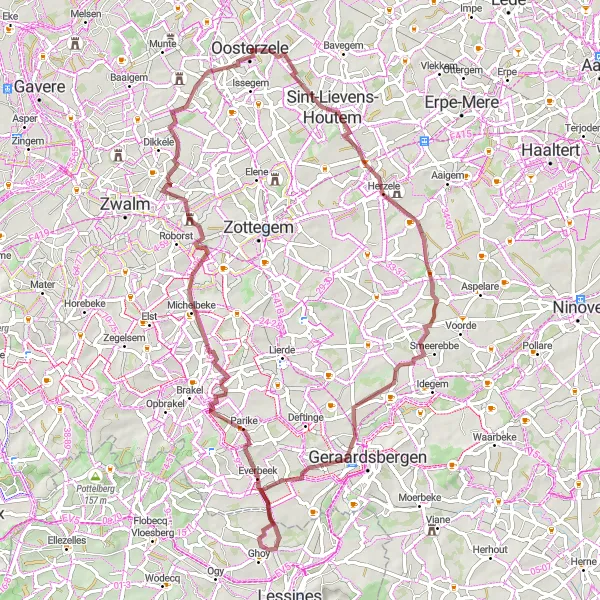 Miniatuurkaart van de fietsinspiratie "Ontdek de natuurlijke schoonheid van de Vlaamse Ardennen" in Prov. Oost-Vlaanderen, Belgium. Gemaakt door de Tarmacs.app fietsrouteplanner