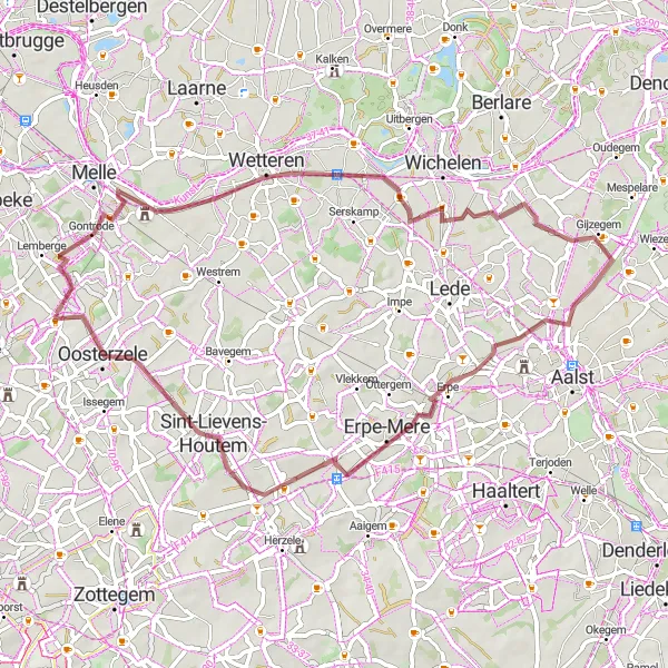 Miniatuurkaart van de fietsinspiratie "Rondrit Moortsele en omgeving" in Prov. Oost-Vlaanderen, Belgium. Gemaakt door de Tarmacs.app fietsrouteplanner