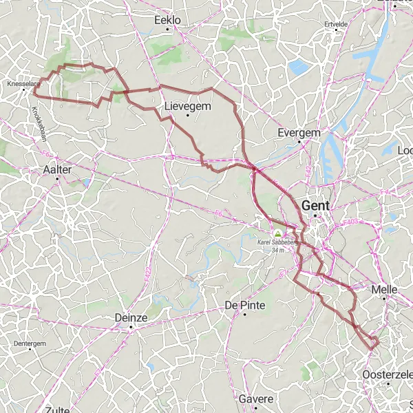 Miniatuurkaart van de fietsinspiratie "Langs kastelen en heuvels in Oost-Vlaanderen" in Prov. Oost-Vlaanderen, Belgium. Gemaakt door de Tarmacs.app fietsrouteplanner