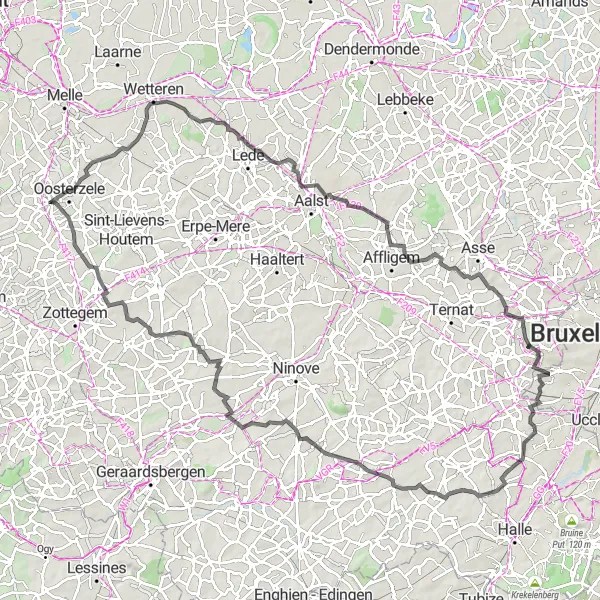 Miniatuurkaart van de fietsinspiratie "Roadtrip door het groene landschap van Oost-Vlaanderen" in Prov. Oost-Vlaanderen, Belgium. Gemaakt door de Tarmacs.app fietsrouteplanner