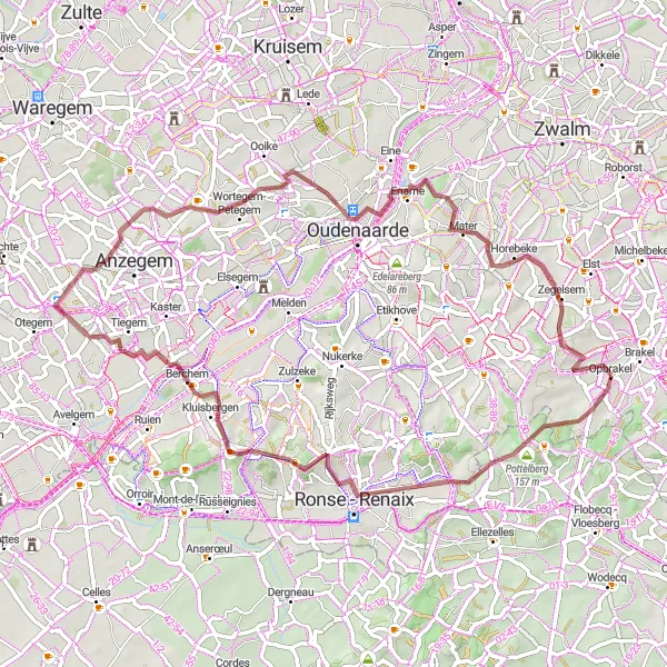 Karten-Miniaturansicht der Radinspiration "Gravelrundweg durch Knokteberg und Bevere" in Prov. Oost-Vlaanderen, Belgium. Erstellt vom Tarmacs.app-Routenplaner für Radtouren