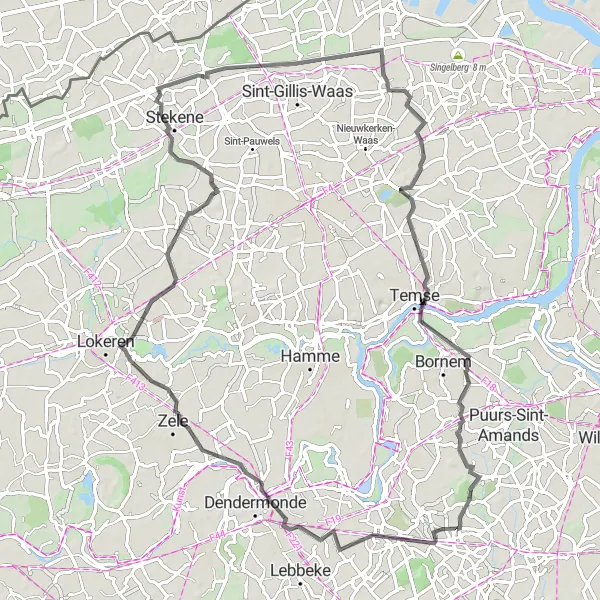 Map miniature of "The Buggenhout Loop" cycling inspiration in Prov. Oost-Vlaanderen, Belgium. Generated by Tarmacs.app cycling route planner