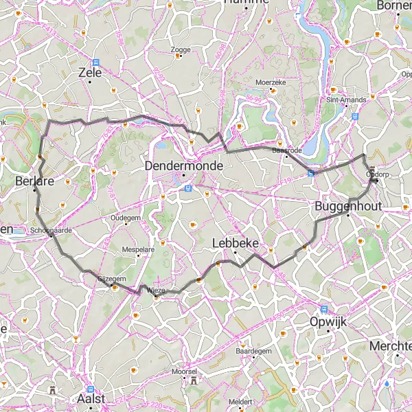 Map miniature of "Buggenhout Loop" cycling inspiration in Prov. Oost-Vlaanderen, Belgium. Generated by Tarmacs.app cycling route planner