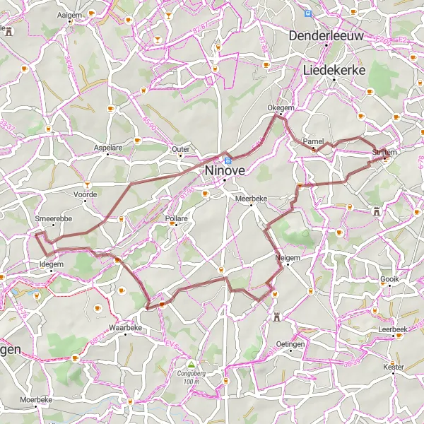 Miniatuurkaart van de fietsinspiratie "Ontdek de landelijke wegen van Oost-Vlaanderen" in Prov. Oost-Vlaanderen, Belgium. Gemaakt door de Tarmacs.app fietsrouteplanner