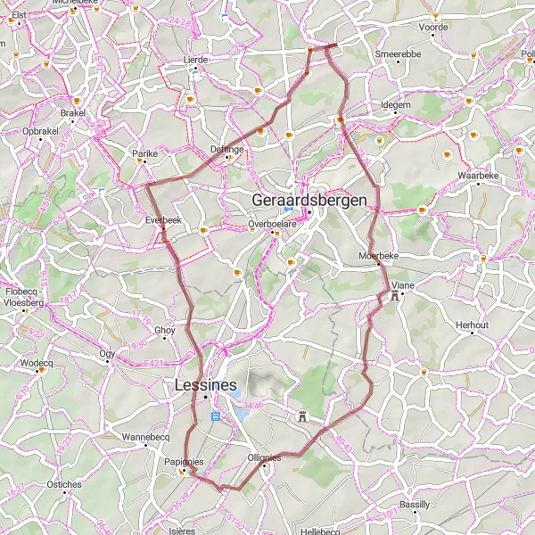 Map miniature of "Scenic Gravel Ride with Cultural Landmarks" cycling inspiration in Prov. Oost-Vlaanderen, Belgium. Generated by Tarmacs.app cycling route planner