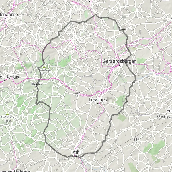 Miniatuurkaart van de fietsinspiratie "Wegroute naar Ellezelles" in Prov. Oost-Vlaanderen, Belgium. Gemaakt door de Tarmacs.app fietsrouteplanner