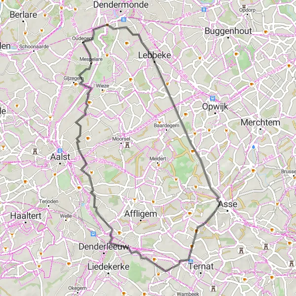 Map miniature of "Mazenzele i-sChill" cycling inspiration in Prov. Oost-Vlaanderen, Belgium. Generated by Tarmacs.app cycling route planner