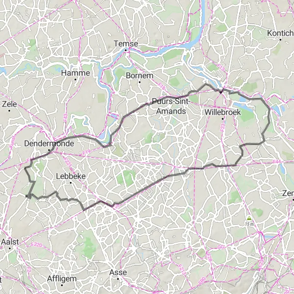 Miniature de la carte de l'inspiration cycliste "Historic Landmarks Loop" dans la Prov. Oost-Vlaanderen, Belgium. Générée par le planificateur d'itinéraire cycliste Tarmacs.app