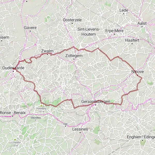 Miniatuurkaart van de fietsinspiratie "Tussen Historie en Natuur in de Vlaamse Ardennen" in Prov. Oost-Vlaanderen, Belgium. Gemaakt door de Tarmacs.app fietsrouteplanner