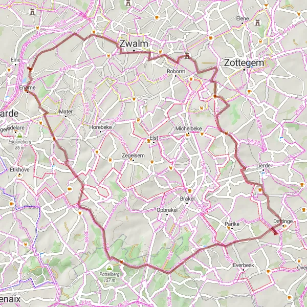 Map miniature of "The Hidden Gems" cycling inspiration in Prov. Oost-Vlaanderen, Belgium. Generated by Tarmacs.app cycling route planner