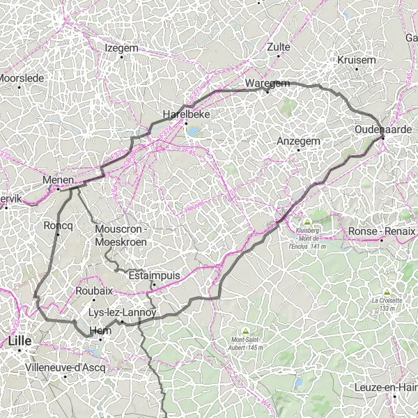 Miniatuurkaart van de fietsinspiratie "Historische fietstocht door de grensstreek" in Prov. Oost-Vlaanderen, Belgium. Gemaakt door de Tarmacs.app fietsrouteplanner