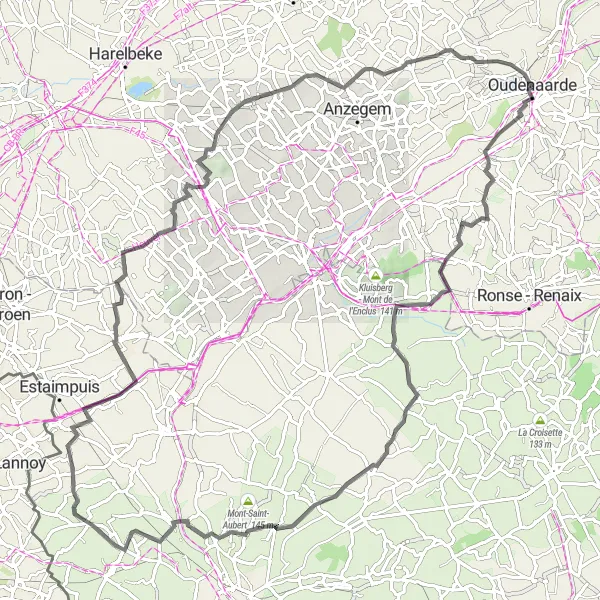 Map miniature of "The Road Challenge" cycling inspiration in Prov. Oost-Vlaanderen, Belgium. Generated by Tarmacs.app cycling route planner