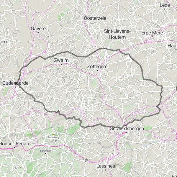 Miniatuurkaart van de fietsinspiratie "Historische Weg van Oudenaarde naar Maarke" in Prov. Oost-Vlaanderen, Belgium. Gemaakt door de Tarmacs.app fietsrouteplanner