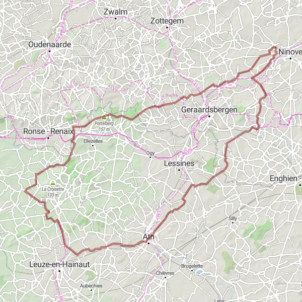 Karten-Miniaturansicht der Radinspiration "Gravel-Tour zum Kanarieberg - Mont Canarie" in Prov. Oost-Vlaanderen, Belgium. Erstellt vom Tarmacs.app-Routenplaner für Radtouren