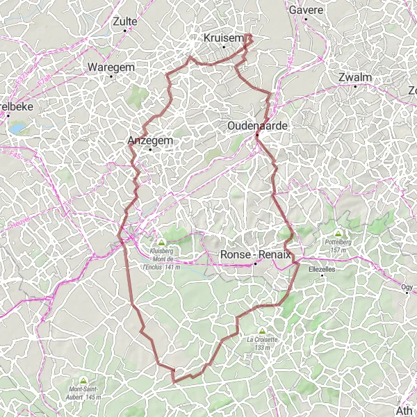 Map miniature of "Gravel Adventure across Oudenaarde and Anzegem" cycling inspiration in Prov. Oost-Vlaanderen, Belgium. Generated by Tarmacs.app cycling route planner