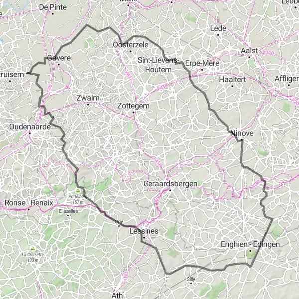 Map miniature of "The Flanders Climbing Challenge" cycling inspiration in Prov. Oost-Vlaanderen, Belgium. Generated by Tarmacs.app cycling route planner