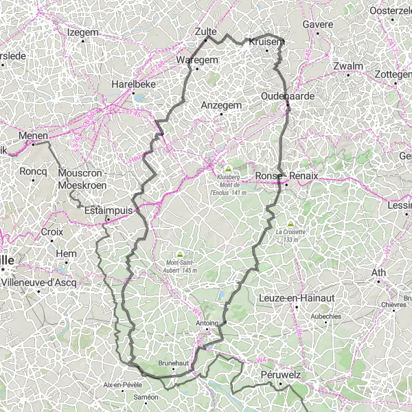 Miniatuurkaart van de fietsinspiratie "Ouwegem - Oudenaarde - Kruisem - Zulte Route" in Prov. Oost-Vlaanderen, Belgium. Gemaakt door de Tarmacs.app fietsrouteplanner