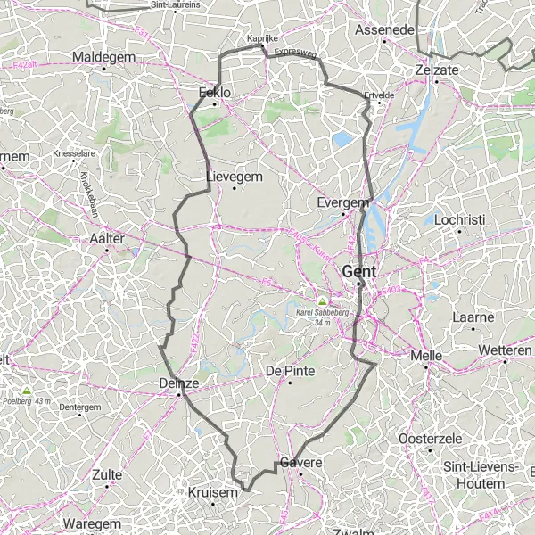 Miniatuurkaart van de fietsinspiratie "Deinze - Gavere" in Prov. Oost-Vlaanderen, Belgium. Gemaakt door de Tarmacs.app fietsrouteplanner