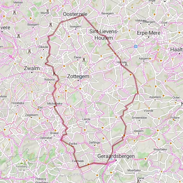 Map miniature of "The Gravel Loop" cycling inspiration in Prov. Oost-Vlaanderen, Belgium. Generated by Tarmacs.app cycling route planner