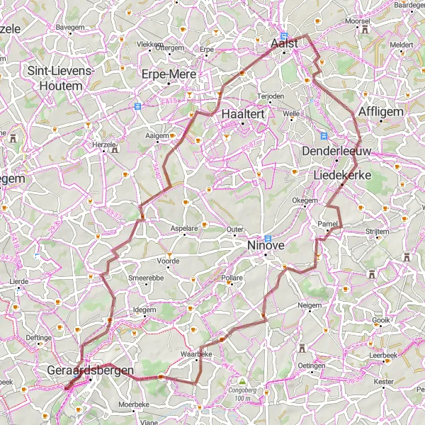 Miniature de la carte de l'inspiration cycliste "Parcours de Meerbeke" dans la Prov. Oost-Vlaanderen, Belgium. Générée par le planificateur d'itinéraire cycliste Tarmacs.app