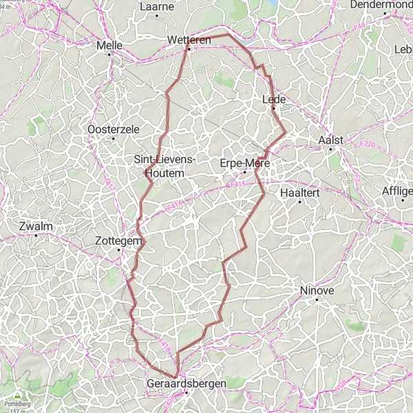 Miniatuurkaart van de fietsinspiratie "Gravelroute langs Leeuwergem en Wetteren" in Prov. Oost-Vlaanderen, Belgium. Gemaakt door de Tarmacs.app fietsrouteplanner