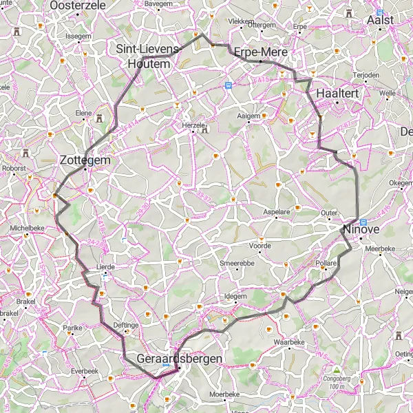 Map miniature of "The Road Expedition" cycling inspiration in Prov. Oost-Vlaanderen, Belgium. Generated by Tarmacs.app cycling route planner