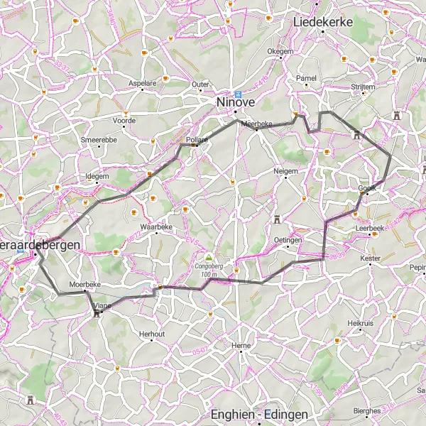 Map miniature of "Countryside Escape" cycling inspiration in Prov. Oost-Vlaanderen, Belgium. Generated by Tarmacs.app cycling route planner