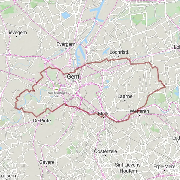 Karten-Miniaturansicht der Radinspiration "Abenteuerliche Gravel-Tour durch Melle und Beervelde" in Prov. Oost-Vlaanderen, Belgium. Erstellt vom Tarmacs.app-Routenplaner für Radtouren