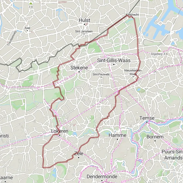 Karten-Miniaturansicht der Radinspiration "Gravel Tour von Overmere nach Lokeren und zurück" in Prov. Oost-Vlaanderen, Belgium. Erstellt vom Tarmacs.app-Routenplaner für Radtouren