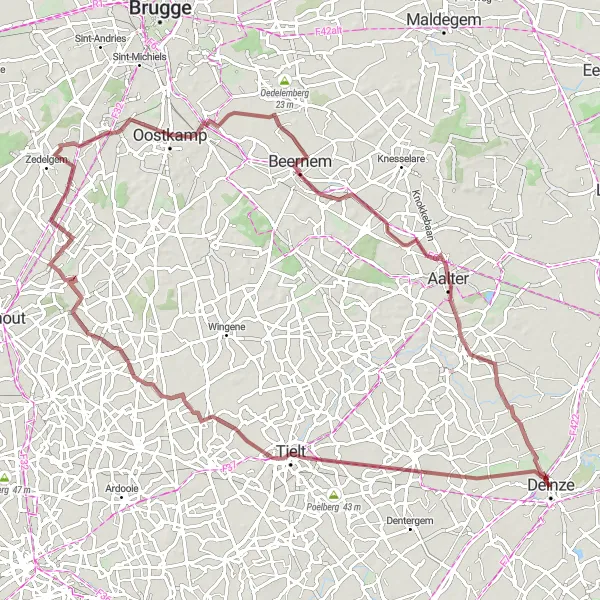 Karten-Miniaturansicht der Radinspiration "Gravel-Rundfahrt durch Tielt und Beernem" in Prov. Oost-Vlaanderen, Belgium. Erstellt vom Tarmacs.app-Routenplaner für Radtouren