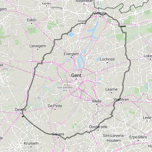 Miniatuurkaart van de fietsinspiratie "Wegroute richting Hoge Wal motte" in Prov. Oost-Vlaanderen, Belgium. Gemaakt door de Tarmacs.app fietsrouteplanner