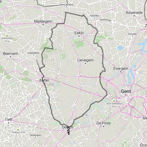 Karten-Miniaturansicht der Radinspiration "Entdecken Sie die Natur rund um Petegem-aan-de-Leie" in Prov. Oost-Vlaanderen, Belgium. Erstellt vom Tarmacs.app-Routenplaner für Radtouren