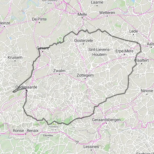 Map miniature of "Oudenaarde and the Houppeberg" cycling inspiration in Prov. Oost-Vlaanderen, Belgium. Generated by Tarmacs.app cycling route planner