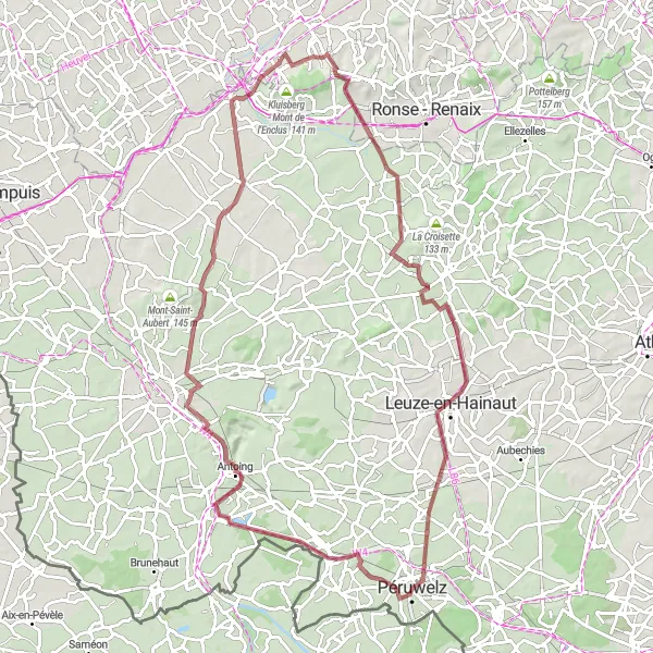 Karten-Miniaturansicht der Radinspiration "Gravelabenteuer durch Ruien" in Prov. Oost-Vlaanderen, Belgium. Erstellt vom Tarmacs.app-Routenplaner für Radtouren