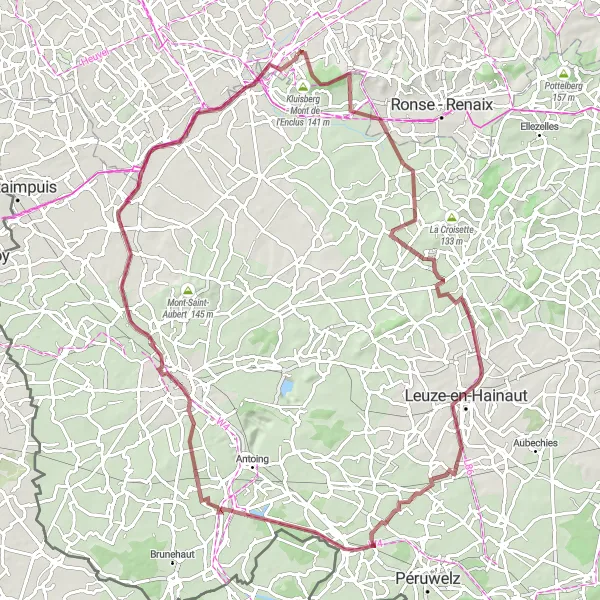 Map miniature of "Scenic Gravel Adventure" cycling inspiration in Prov. Oost-Vlaanderen, Belgium. Generated by Tarmacs.app cycling route planner