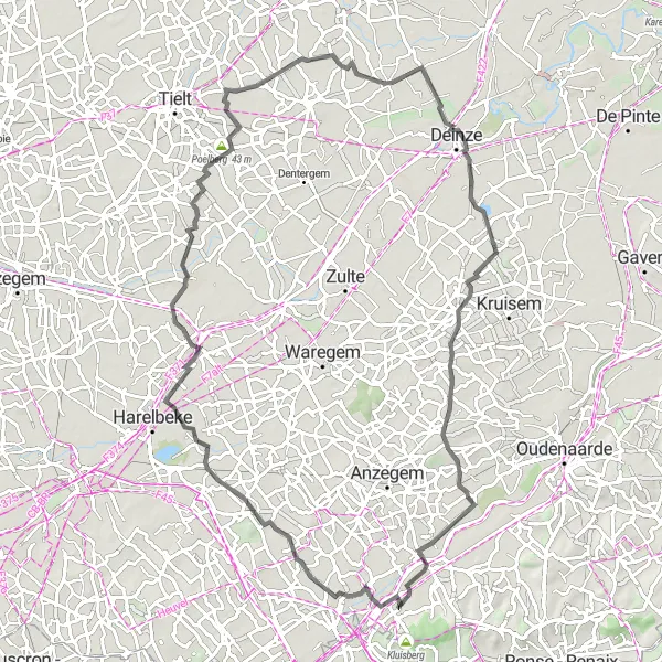 Miniature de la carte de l'inspiration cycliste "Parcours de Kruishoutem" dans la Prov. Oost-Vlaanderen, Belgium. Générée par le planificateur d'itinéraire cycliste Tarmacs.app