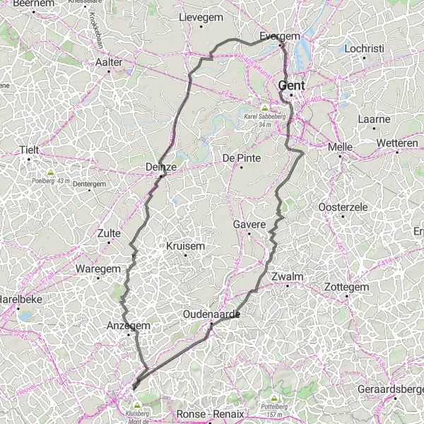 Karten-Miniaturansicht der Radinspiration "Rundfahrt von Ruien nach Wolvenberg" in Prov. Oost-Vlaanderen, Belgium. Erstellt vom Tarmacs.app-Routenplaner für Radtouren