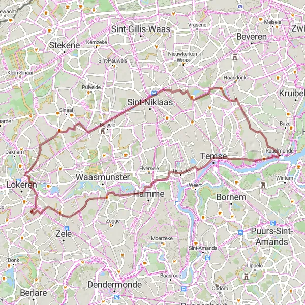 Miniature de la carte de l'inspiration cycliste "Boucle des Villages Flamands" dans la Prov. Oost-Vlaanderen, Belgium. Générée par le planificateur d'itinéraire cycliste Tarmacs.app