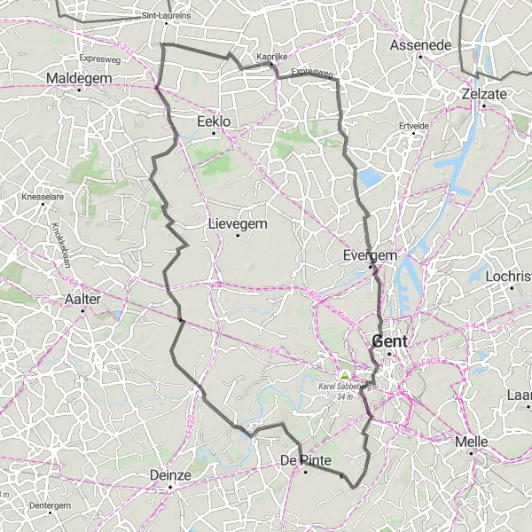 Karten-Miniaturansicht der Radinspiration "Historische Route durch das ländliche Oost-Vlaanderen" in Prov. Oost-Vlaanderen, Belgium. Erstellt vom Tarmacs.app-Routenplaner für Radtouren