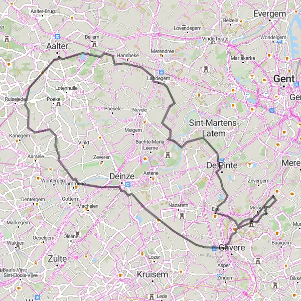 Miniatuurkaart van de fietsinspiratie "Wegrit rond Schelderode" in Prov. Oost-Vlaanderen, Belgium. Gemaakt door de Tarmacs.app fietsrouteplanner